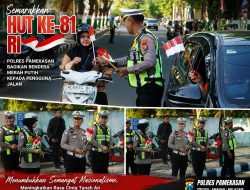 Polres Pamekasan Bagikan Bendera Merah Putih, Semarakkan HUT ke-81 Kemerdekaan RI