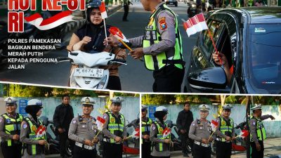 Polres Pamekasan Bagikan Bendera Merah Putih, Semarakkan HUT ke-81 Kemerdekaan RI