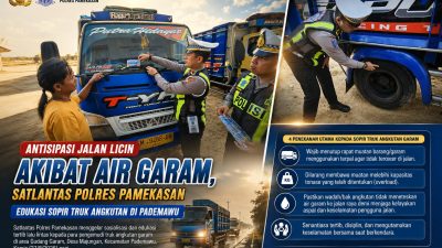 Antisipasi Jalan Licin Akibat Air Garam, Satlantas Polres Pamekasan Edukasi Sopir Truk